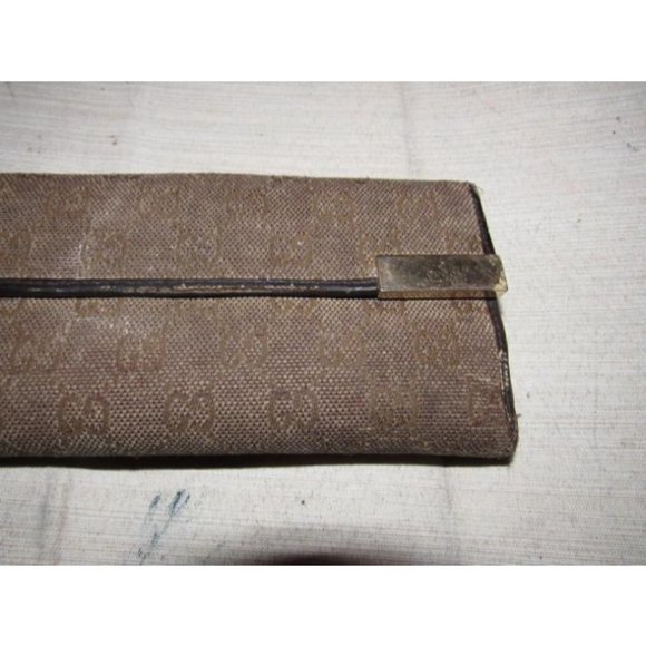 Gucci Brown Large G Logo Print Canvas And Brown Leather Vintage Wallet - Picture 3 of 12